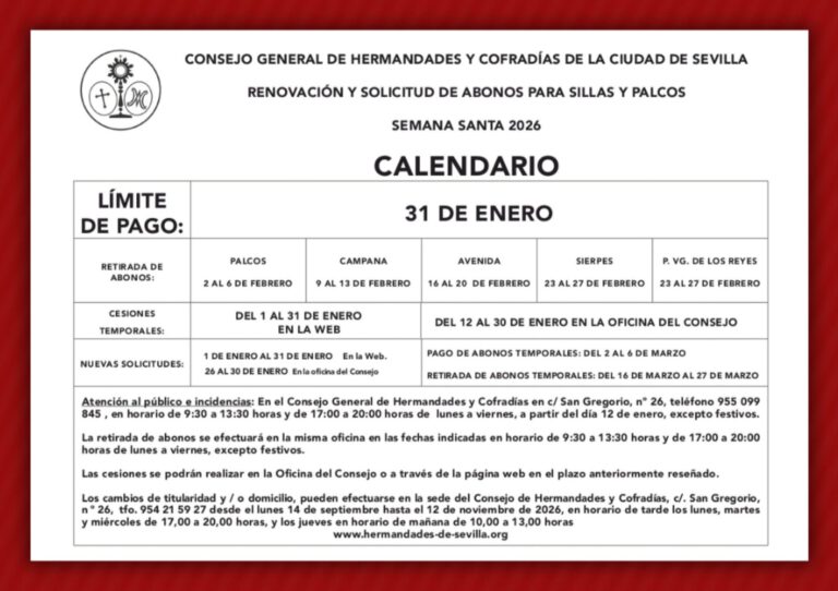 Abierto el Plazo para la Gestión de Sillas y Palcos de la Semana Santa de Sevilla 2026