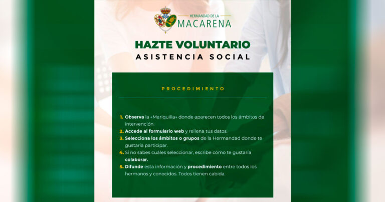 La Hermandad de la Macarena Refuerza su Acción Social con una Llamada Abierta al Voluntariado a través de la “Mariquilla”