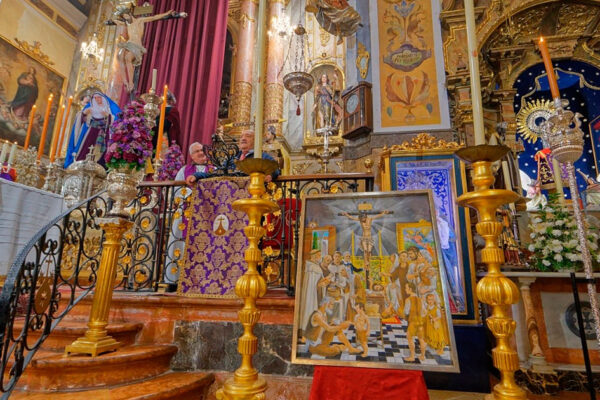 Cartel oficial de la salida procesional del Santísimo Cristo de los Desamparados, obra de Juan Antonio Huguet Pretel, Sábado de Pasión 2026