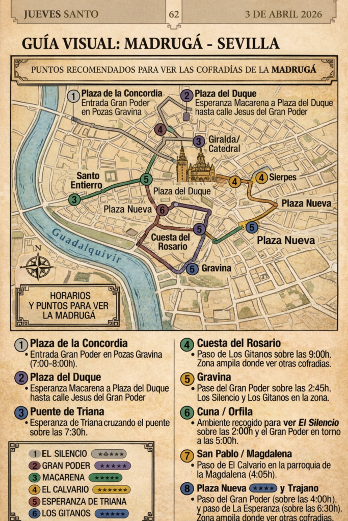 guia visual para ver las cofradias de la madrugá en sevilla