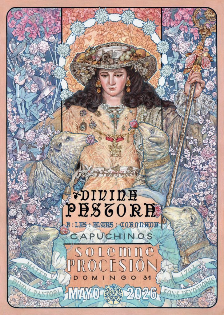 Cartel de la Solemne y Gloriosa Procesión de la Divina Pastora de Capuchinos 2026 obra de Jesús Suárez Aguilar