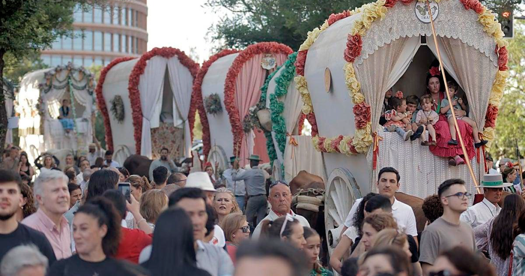 Cartel vecinal convocando a decorar la calle Castilla de Triana para el paso de las carretas del Rocío de Triana.