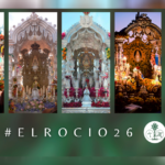 Simpecados de las hermandades rocieras de Sevilla durante su salida hacia la aldea de El Rocío 2026.