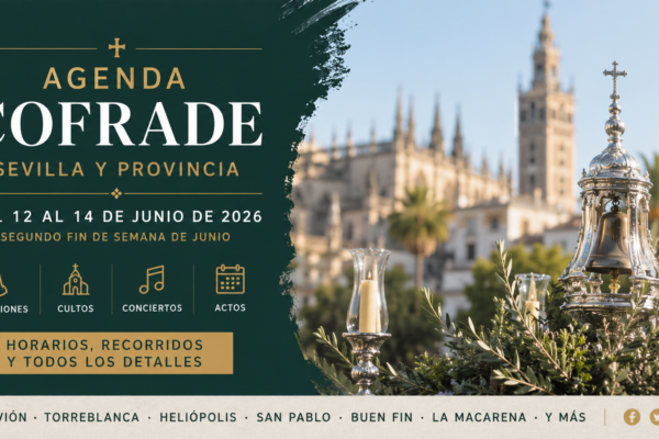 Agenda Cofrade de Sevilla y provincia para los días 12, 13 y 14 de junio de 2026 con las procesiones de la Virgen del Perpetuo Socorro, San Antonio de Padua y el Inmaculado Corazón de María.