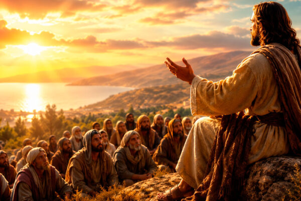 Jesús predicando a sus discípulos mientras transmite el mensaje de confianza y esperanza recogido en el Evangelio de Mateo 10, 26-33.
