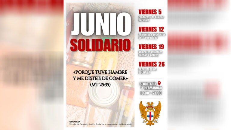 La Hermandad del Rescatado Pone en Marcha “Junio Solidario”, una Campaña Mensual de Recogida de Alimentos y Productos Básicos