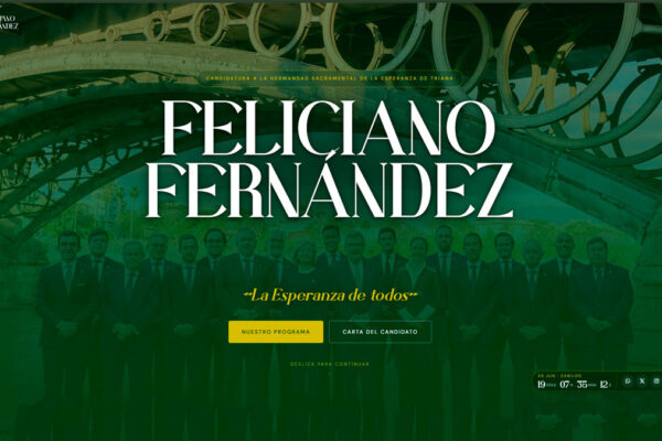 Imagen promocional de la candidatura de Feliciano Fernández anunciando el lanzamiento de su página web para las elecciones de la Hermandad de la Esperanza de Triana.